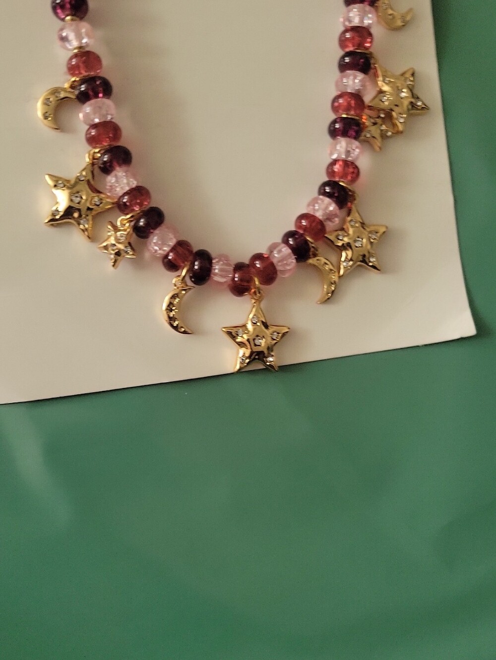 torrid Gold Star & Crescent Beaded Necklace - Pink and Burgundy